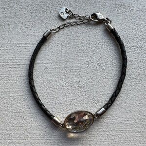 Swarovski Vanilla Dark Gray Braided Leather Bracelet Crystal